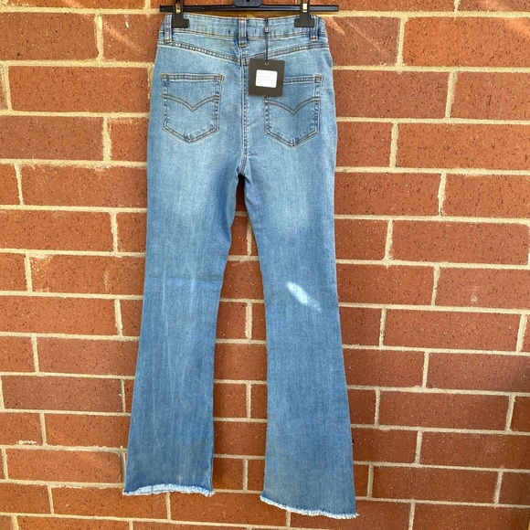 High Waist Frayed Hem Skinny Flare Denim Jeans - Picture 8 of 8